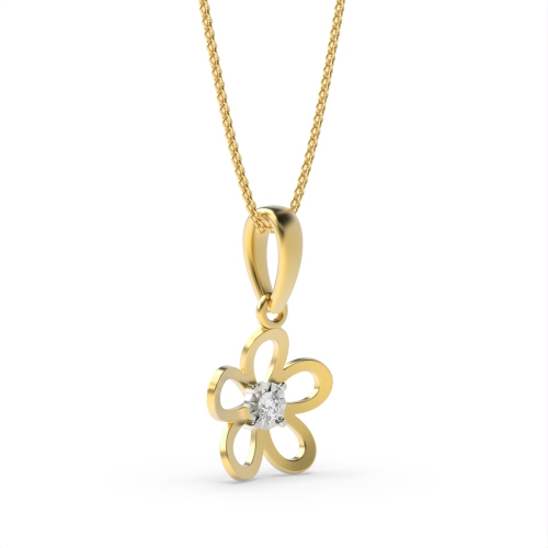 4 Prong Round Yellow Gold Illusion flower Pendant Necklaces