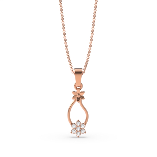 3 Prong Round Rose Gold Cluster Pendant Necklaces