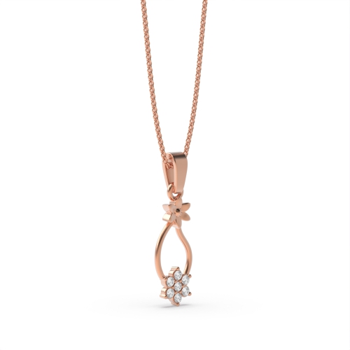 3 Prong Round Rose Gold Cluster Pendant Necklaces