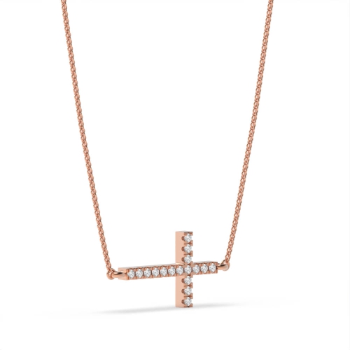 4 Prong Round Rose Gold Cross Pendant Necklace