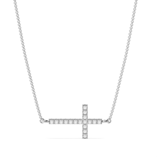 4 Prong Round sideways Moissanite Cross Pendant Necklace