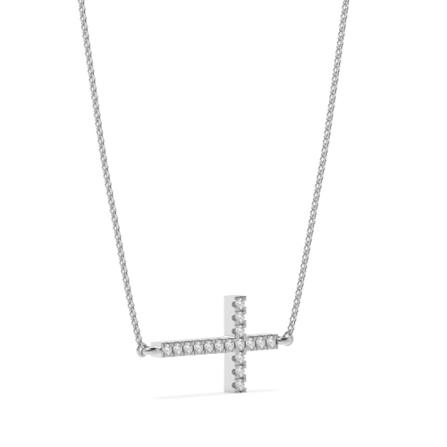 4 Prong Round sideways Moissanite Cross Pendant Necklace