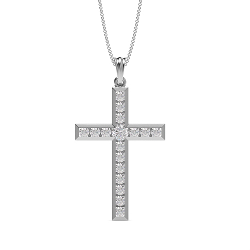 Channel Setting Round Stud Flicker Moissanite Cross Pendant Necklace