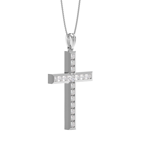 Channel Setting Round Stud Flicker Moissanite Cross Pendant Necklace