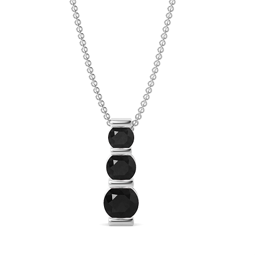 Channel Setting Round Three stone bar Black Diamond Pendant Necklaces