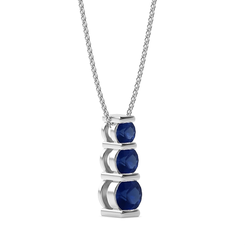 Channel Setting Round Three stone bar Blue Sapphire Designer Pendant Necklaces