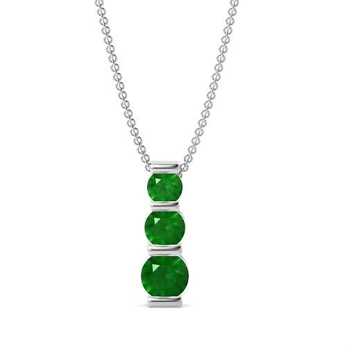 Channel Setting Round Three stone bar Emerald Pendant Necklaces