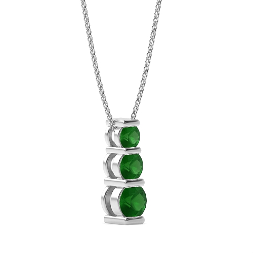 Channel Setting Round Three stone bar Emerald Pendant Necklaces