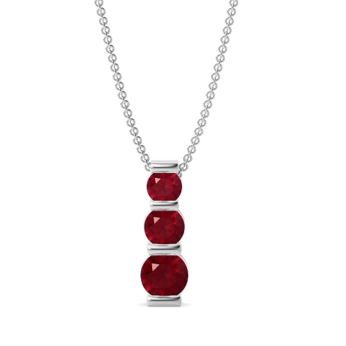 Channel Setting Round Three stone bar Ruby Designer Pendant Necklaces