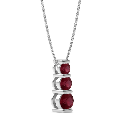 Channel Setting Round Three stone bar Ruby Designer Pendant Necklaces