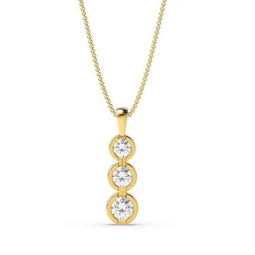 Bezel Setting Round Yellow Gold Diamon journey Pendant Necklaces