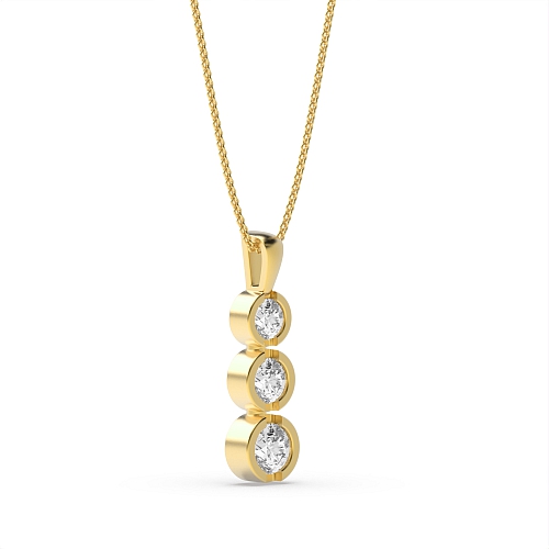 Bezel Setting Round Yellow Gold Diamon journey Pendant Necklaces