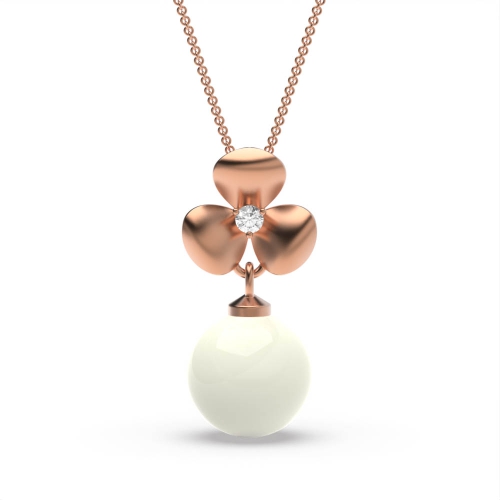 3 Prong Round Rose Gold Flower Lab Grown Diamond Designer Pendant Necklaces
