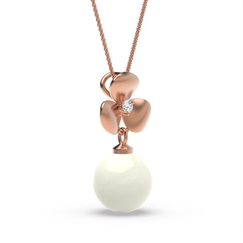 3 Prong Round Rose Gold Flower Lab Grown Diamond Designer Pendant Necklaces
