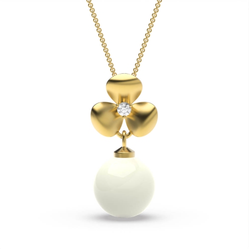 3 Prong Round Yellow Gold Flower Lab Grown Diamond Designer Pendant Necklaces