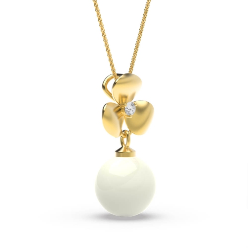 3 Prong Round Yellow Gold Flower Lab Grown Diamond Designer Pendant Necklaces