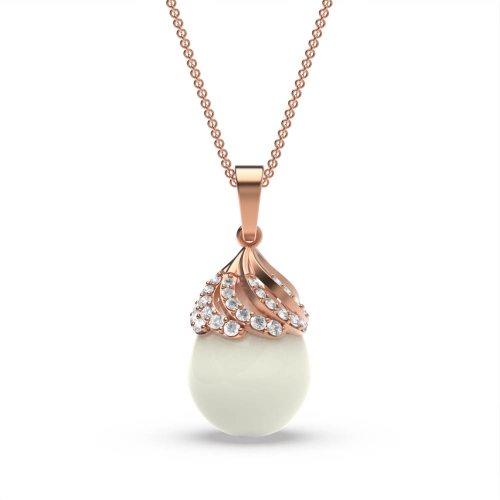 4 Prong Round Rose Gold head fresh water Lab Grown Diamond Designer Pendant Necklaces