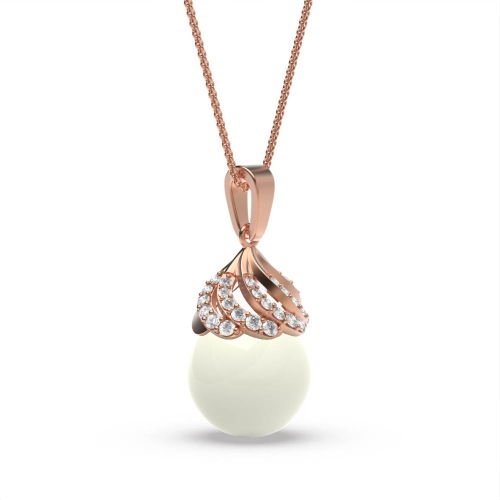 4 Prong Round Rose Gold head fresh water Lab Grown Diamond Designer Pendant Necklaces