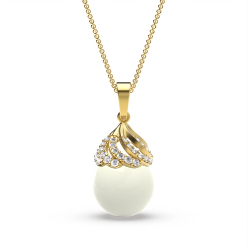 4 Prong Round Yellow Gold head fresh water Lab Grown Diamond Designer Pendant Necklaces