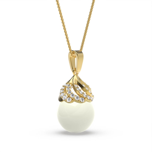 4 Prong Round Yellow Gold head fresh water Lab Grown Diamond Designer Pendant Necklaces