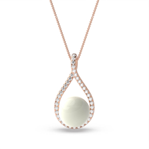 4 Prong Round Rose Gold Tear drop fresh water Lab Grown Diamond Designer Pendant Necklaces