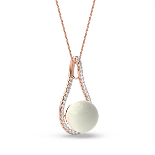 4 Prong Round Rose Gold Tear drop fresh water Lab Grown Diamond Designer Pendant Necklaces