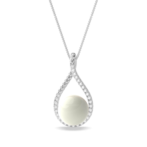 4 Prong Round Platinum Tear drop fresh water Lab Grown Diamond Designer Pendant Necklaces