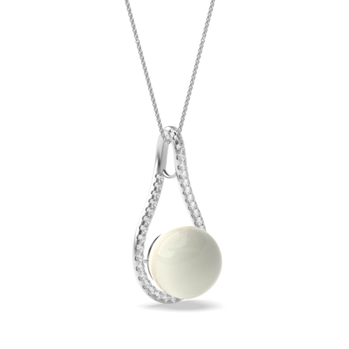 4 Prong Round Platinum Tear drop fresh water Lab Grown Diamond Designer Pendant Necklaces