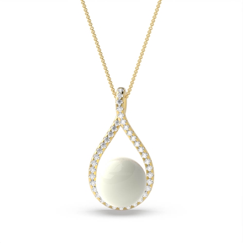 4 Prong Round Yellow Gold Tear drop fresh water Lab Grown Diamond Designer Pendant Necklaces