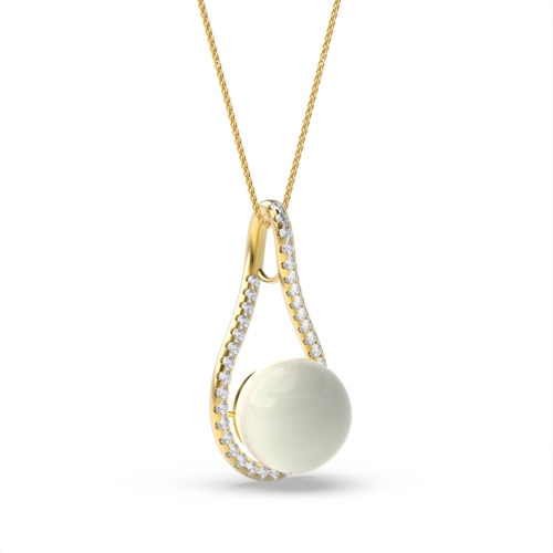 4 Prong Round Yellow Gold Tear drop fresh water Lab Grown Diamond Designer Pendant Necklaces