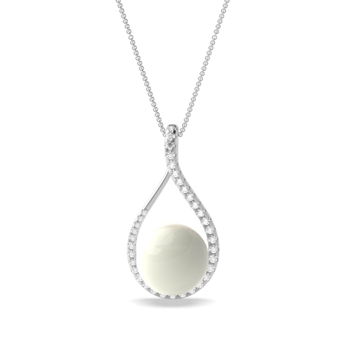 4 Prong Round Silver Delicate tear drop fresh water Lab Grown Diamond Pendant Necklaces