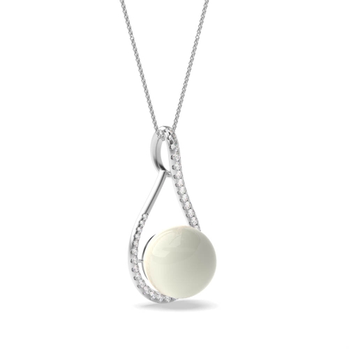 4 Prong Round Silver Delicate tear drop fresh water Lab Grown Diamond Pendant Necklaces
