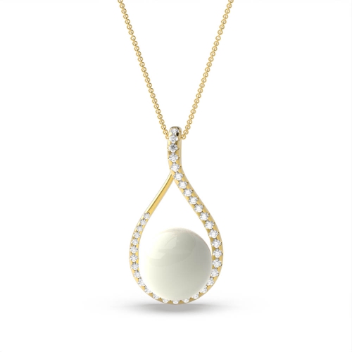 4 Prong Round Yellow Gold Delicate tear drop fresh water Lab Grown Diamond Pendant Necklaces