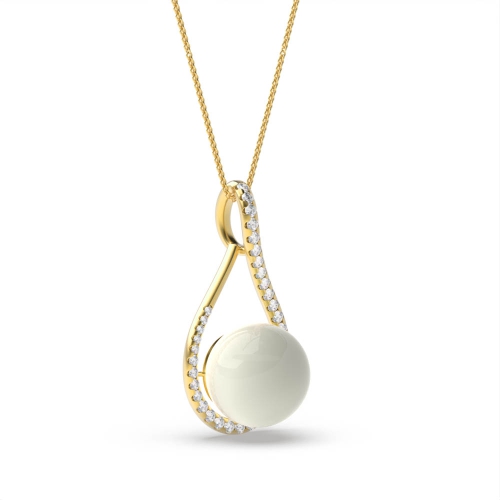 4 Prong Round Yellow Gold Delicate tear drop fresh water Lab Grown Diamond Pendant Necklaces