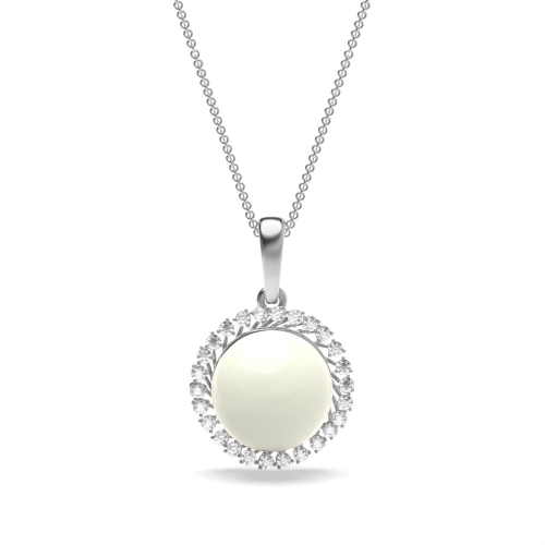 3 Prong Round Platinum Lustre Lab Grown Diamond Designer Pendant Necklaces