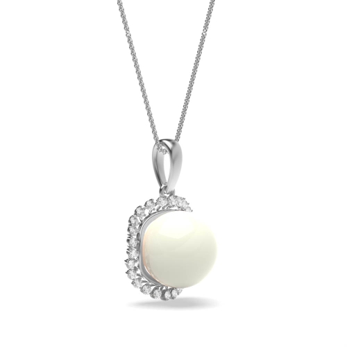 3 Prong Round Platinum Lustre Lab Grown Diamond Designer Pendant Necklaces