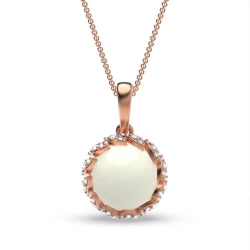 4 Prong Round Rose Gold Halo fresh water Lab Grown Diamond Designer Pendant Necklaces