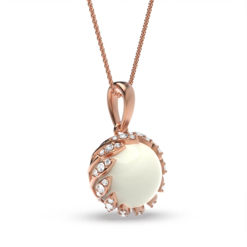 4 Prong Round Rose Gold Halo fresh water Lab Grown Diamond Designer Pendant Necklaces