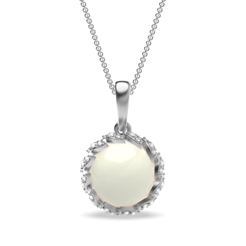 4 Prong Round Platinum Halo fresh water Lab Grown Diamond Designer Pendant Necklaces
