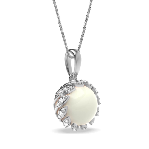 4 Prong Round Platinum Halo fresh water Lab Grown Diamond Designer Pendant Necklaces