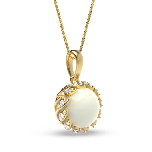 4 Prong Round Yellow Gold Halo fresh water Lab Grown Diamond Designer Pendant Necklaces