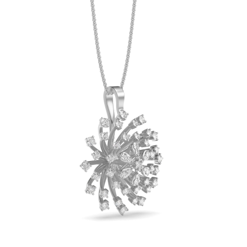 4 Prong Round Platinum Blooming flower Designer Pendant Necklaces