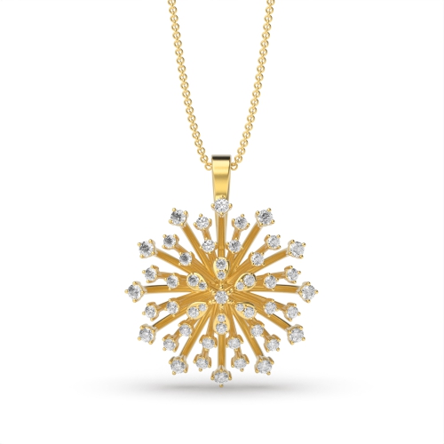 4 Prong Round Yellow Gold Blooming flower Designer Pendant Necklaces