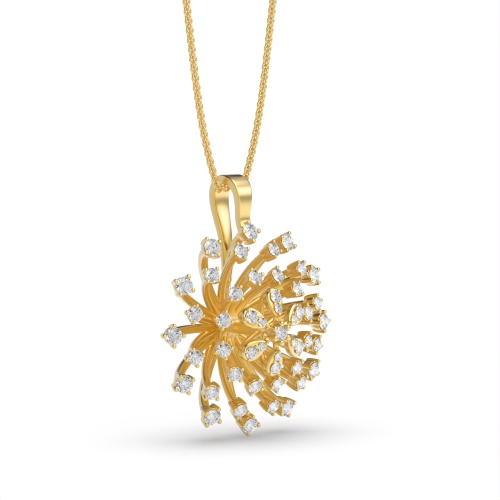 4 Prong Round Yellow Gold Blooming flower Designer Pendant Necklaces