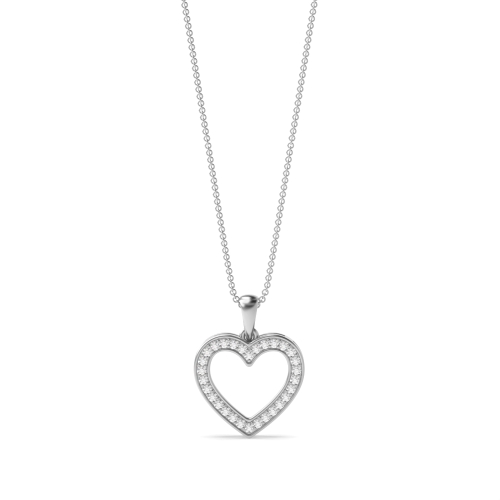Pave Setting Round Diamond Dangling Diamond Heart Necklace  (12.50mm X 12.50mm)