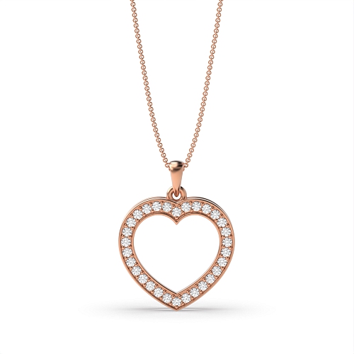 Pave Setting Round Rose Gold Heart Pendant Necklace