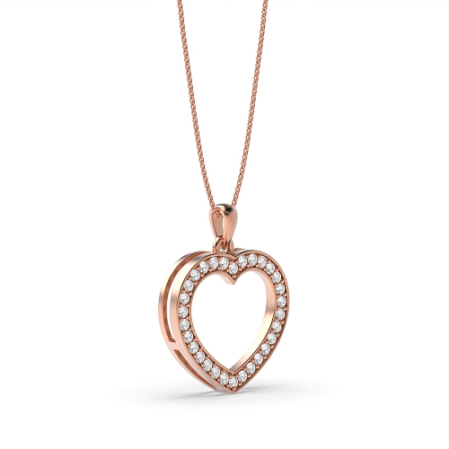 Pave Setting Round Rose Gold Heart Pendant Necklace