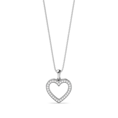 Pave Setting Round Rubover Lab Grown Diamond Heart Pendant Necklaces