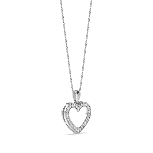 Pave Setting Round Rubover Lab Grown Diamond Heart Pendant Necklaces