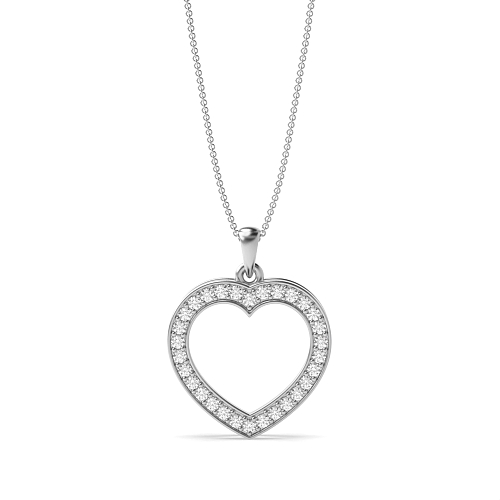 Pave Setting Round White Gold Heart Pendant Necklace